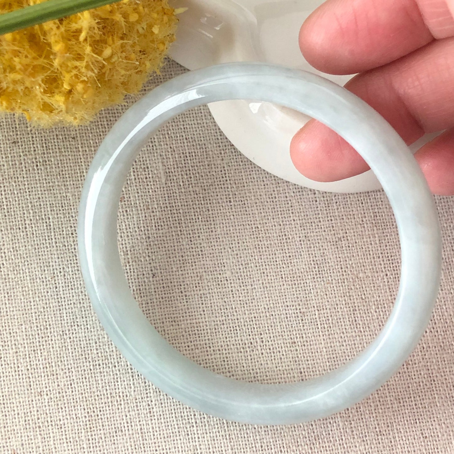 54.4 mm Jadeite Jade Tint Blue floating flowers Bangle