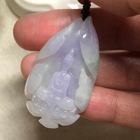 41.9 mm Jadeite Jade Lavender Green 3D Carved Petal Wudao Pendant