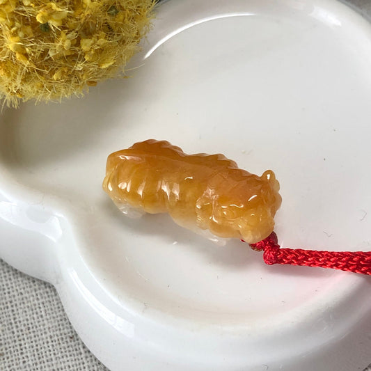 26.3mm Jadeite Jade Yellow Brown Carved Tiger Pendant