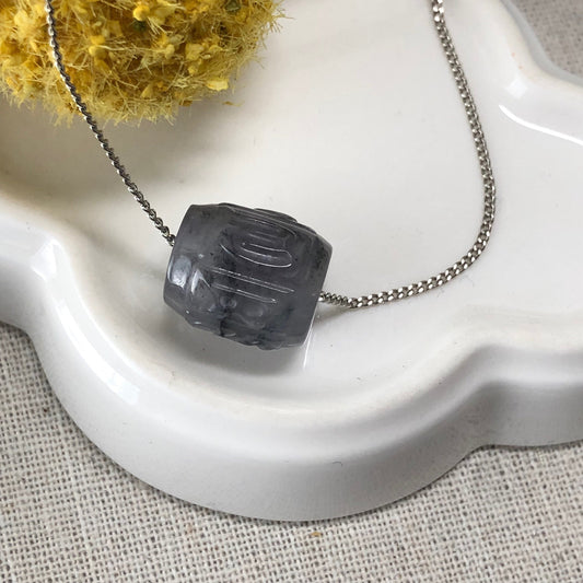 14.9mm Jadeite Jade Icy Wuji Six Word Blessing Carved Bead Pendant