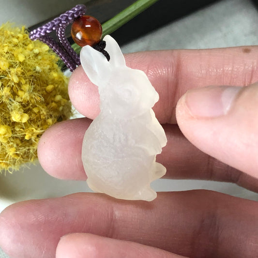 RESERVED: 33 mm Hetian Jade Icy Carved Rabbit Pendant