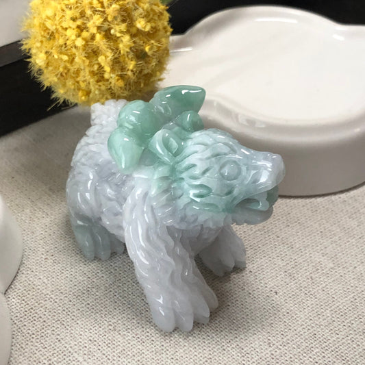 52 mm Jadeite Jade Green Gradient Carved Ruyi Collar Bear Display