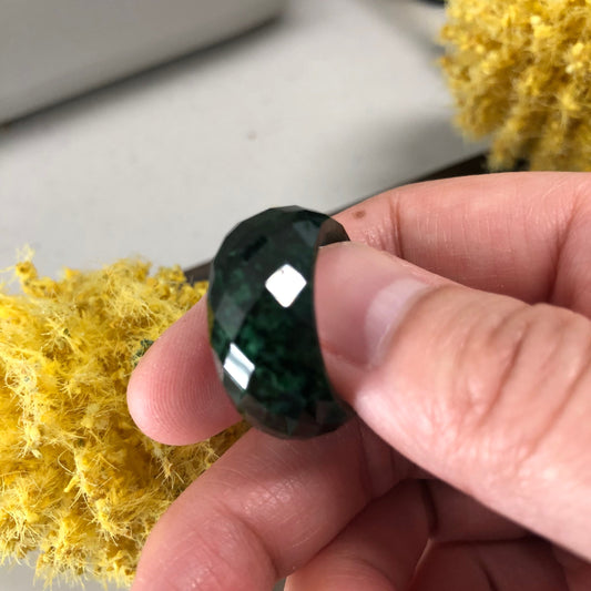 Jadeite Jade Diamond Cut Deep Green Carved Band Ring