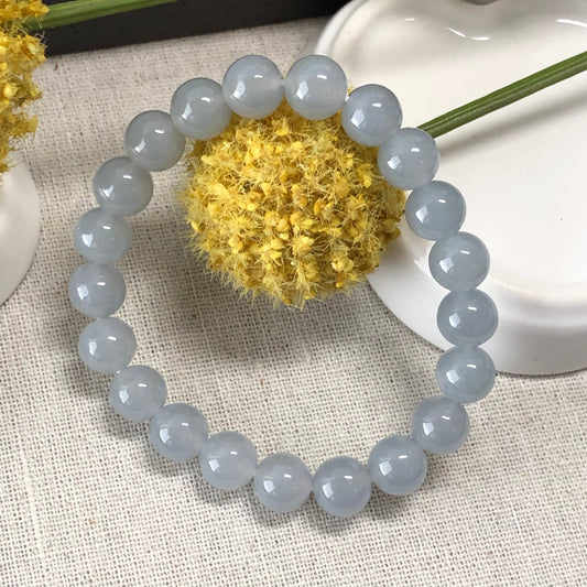 9 mm Jadeite Jade Icy Sky Blue Bead Bracelet 21pcs.
