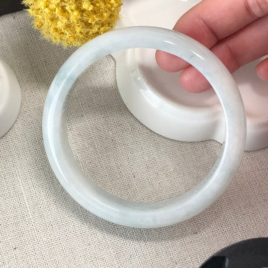 59 mm Jadeite Jade Milky White Tint Blue Bangle