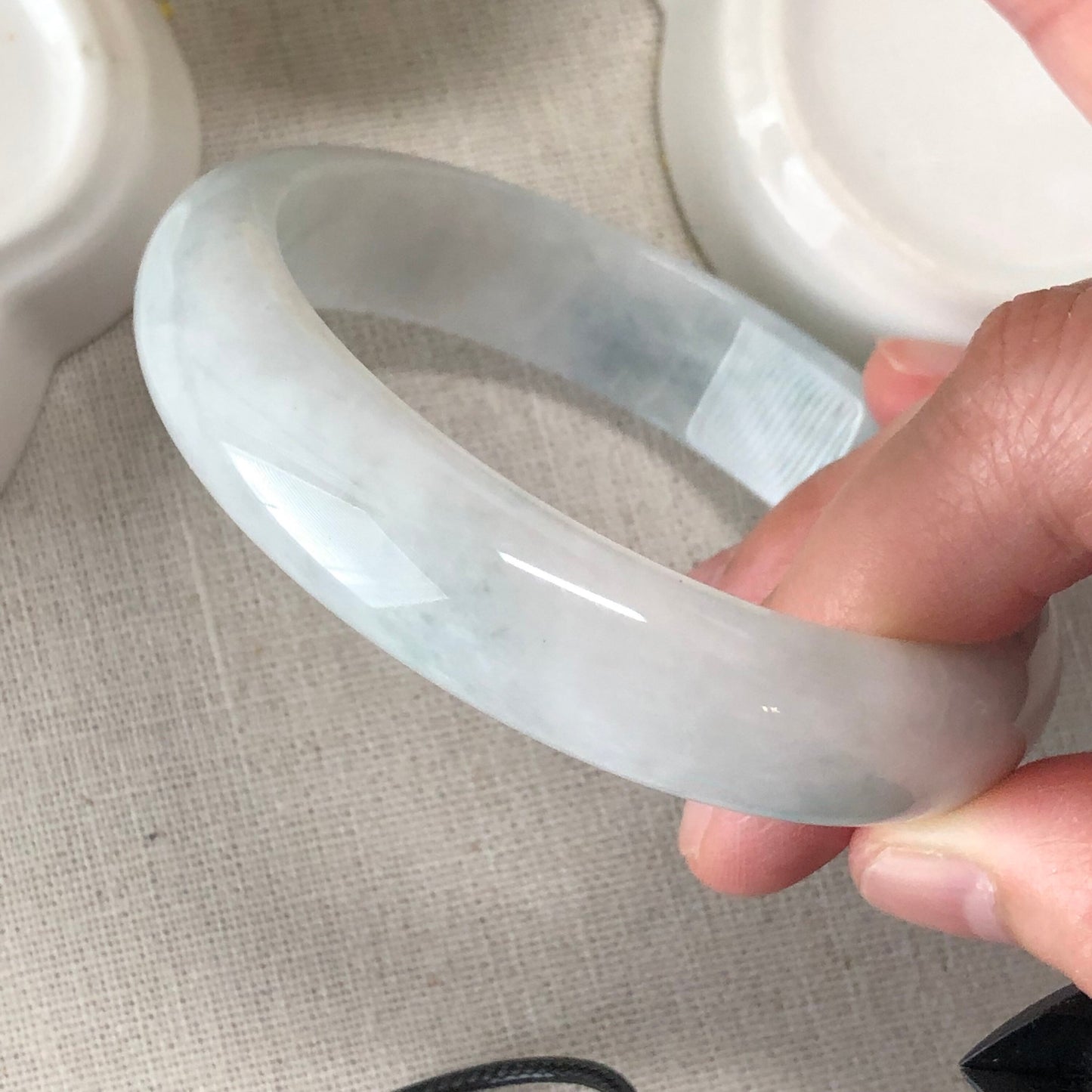 59 mm Jadeite Jade Milky White Tint Blue Bangle