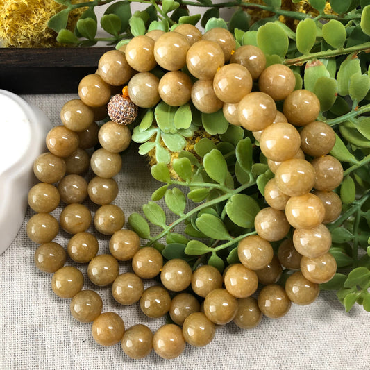 11 mm Jadeite Jade Yellow Brown Bead Bracelet Necklace