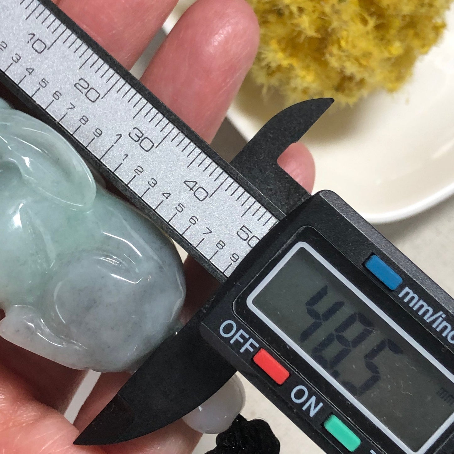 48.5 mm Jadeite Jade Wuji Green 3D Carved Rabbit Bunny Charm Keychain