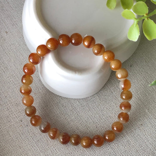 6.6 mm Jadeite Jade Icy Yellow Brown Gradient Bead Bracelet 28pcs.