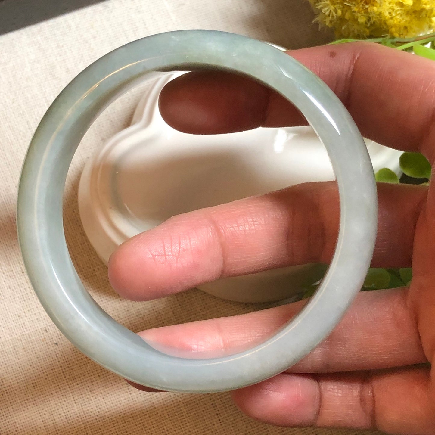 58 mm Jadeite Jade Icy Earthy Green Bangle
