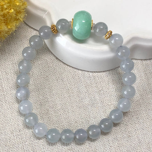 7.2 mm Jadeite Jade Icy and Yang Green Peace Donut Bead Bracelet