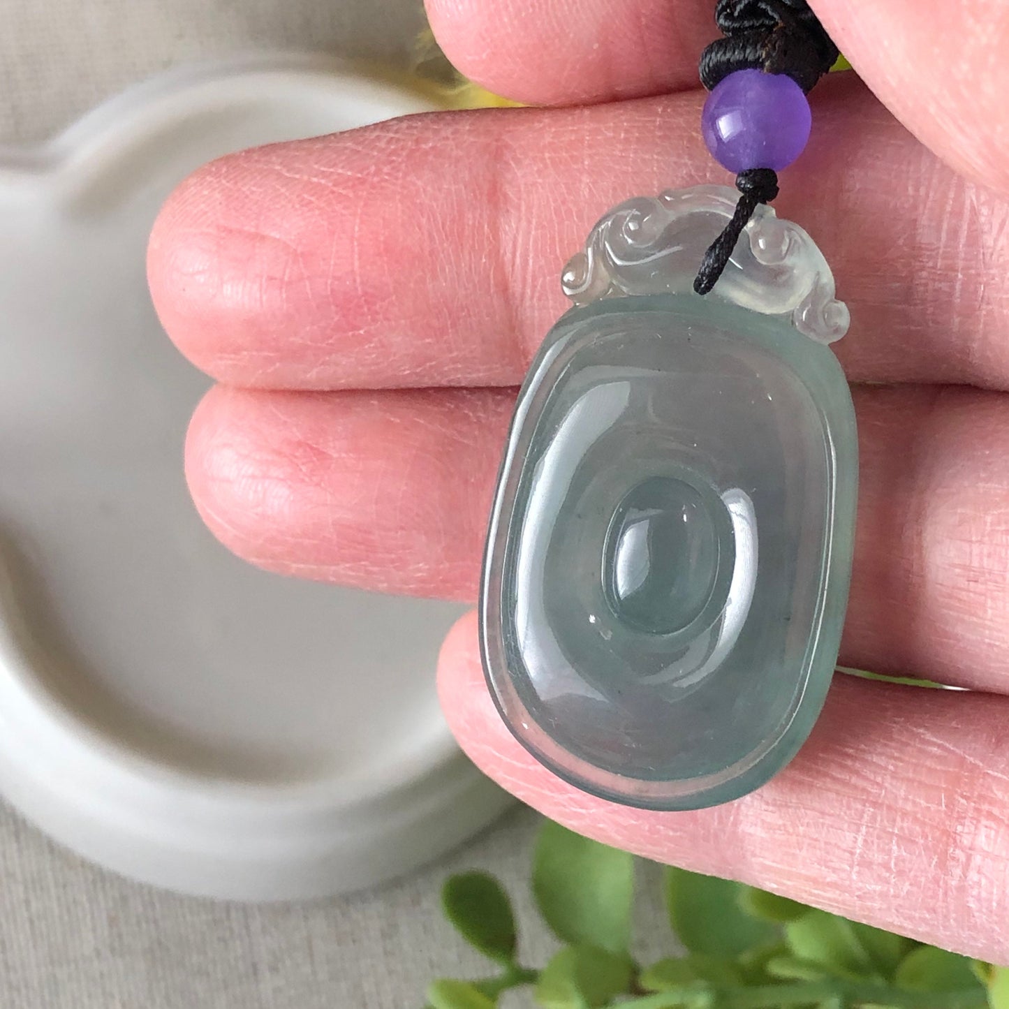 31.4mm Jadeite Jade Icy Blue Green Carved Pendant RARE