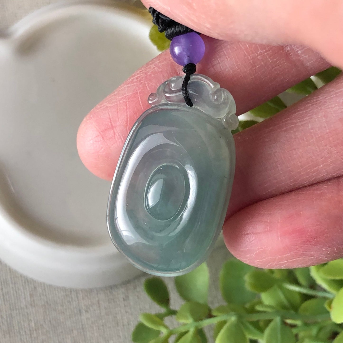 31.4mm Jadeite Jade Icy Blue Green Carved Pendant RARE