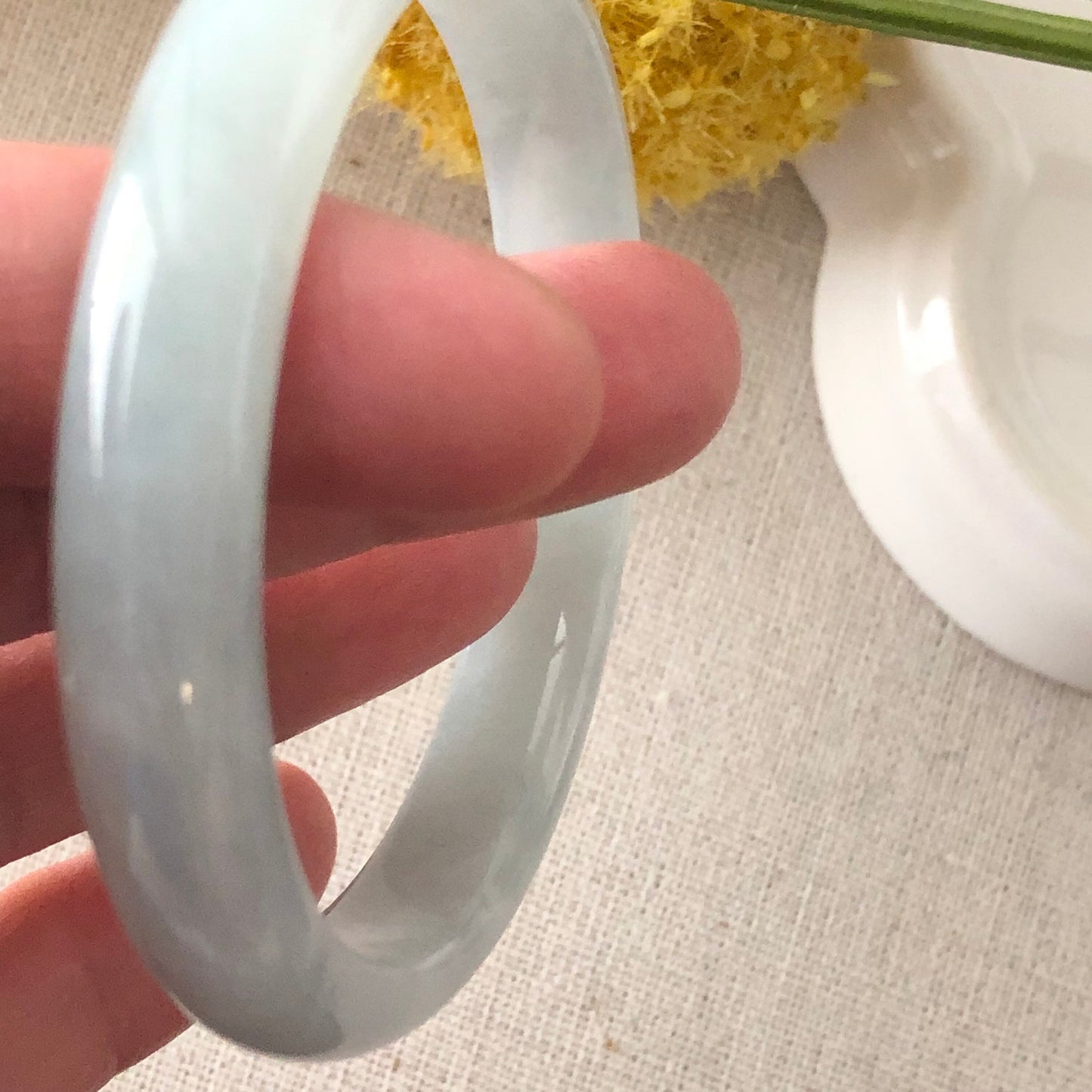 54.4 mm Jadeite Jade Tint Blue floating flowers Bangle