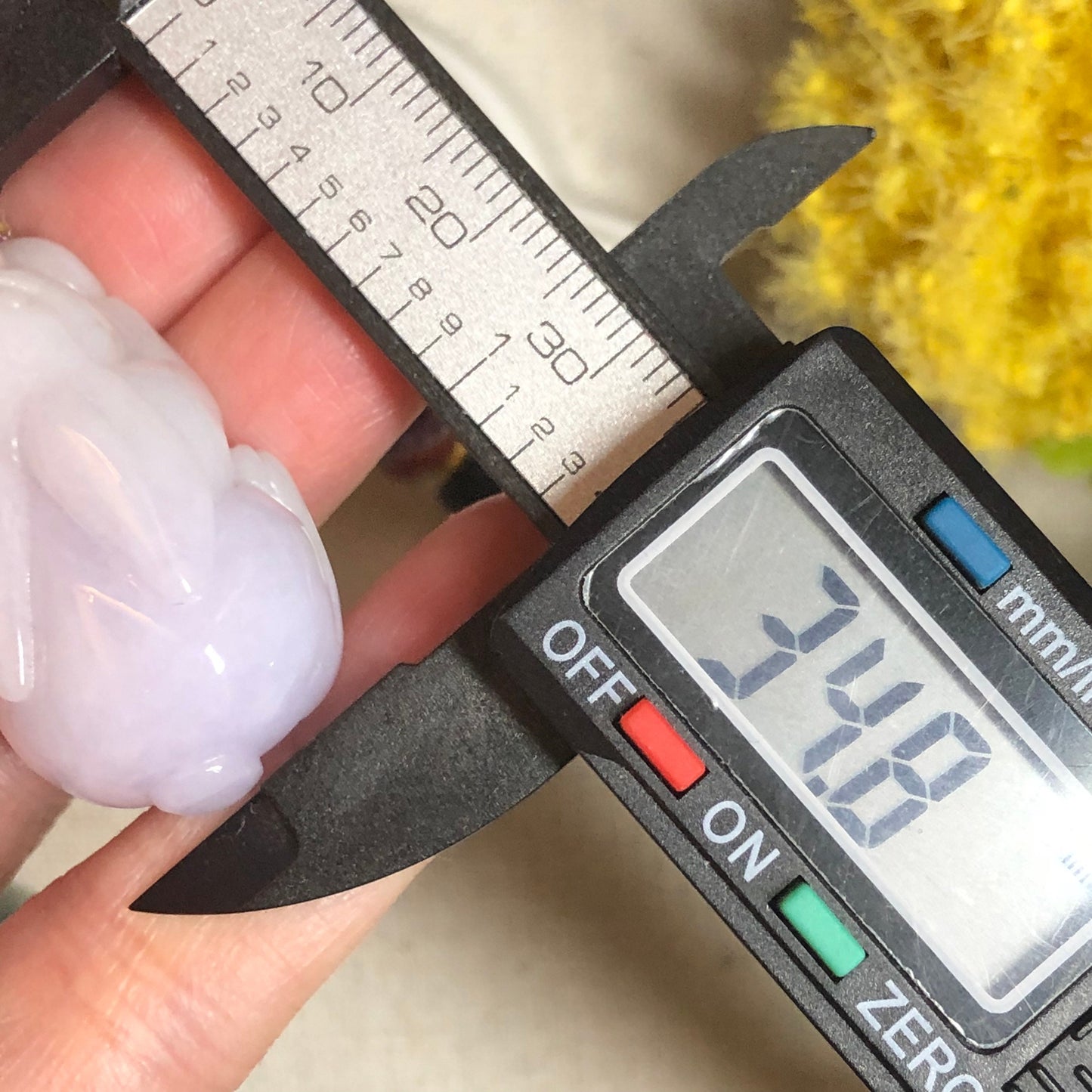 34.8 mm Jadeite Jade Lavender 3D Carved Rabbit Bunny Charm Pendant