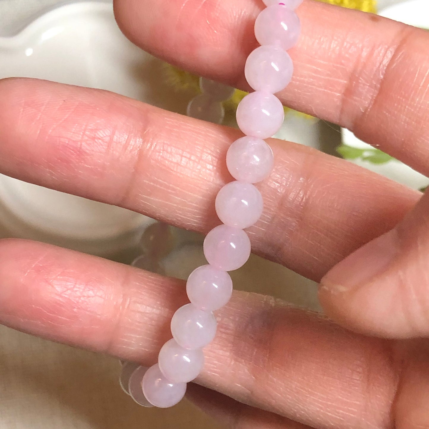 Jade Jadeite 6.5 mm High Icy Tint Pink Round Bead Bracelet 28 pcs.