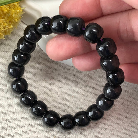 9.8 mm Hetian Jade Icy Imperial Dark Purple Long Bead Bracelet