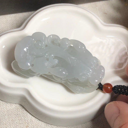 44.4 mm Jadeite Jade Icy Glutinous Carved Pixiu Charm Pendant