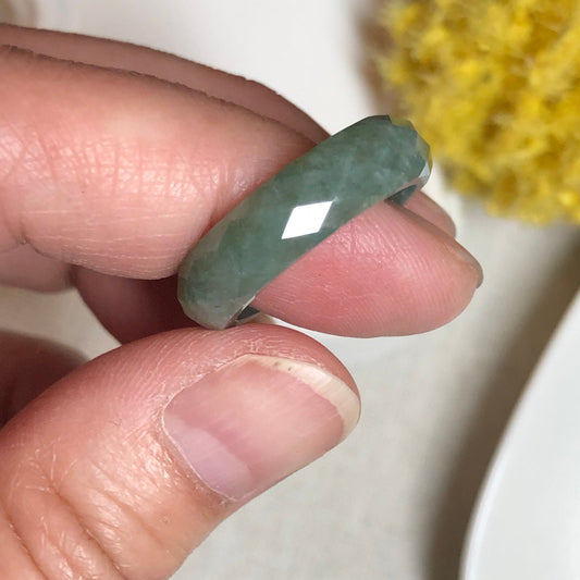 Jadeite Jade Diamond Cut Earthy Green Carved Band Ring