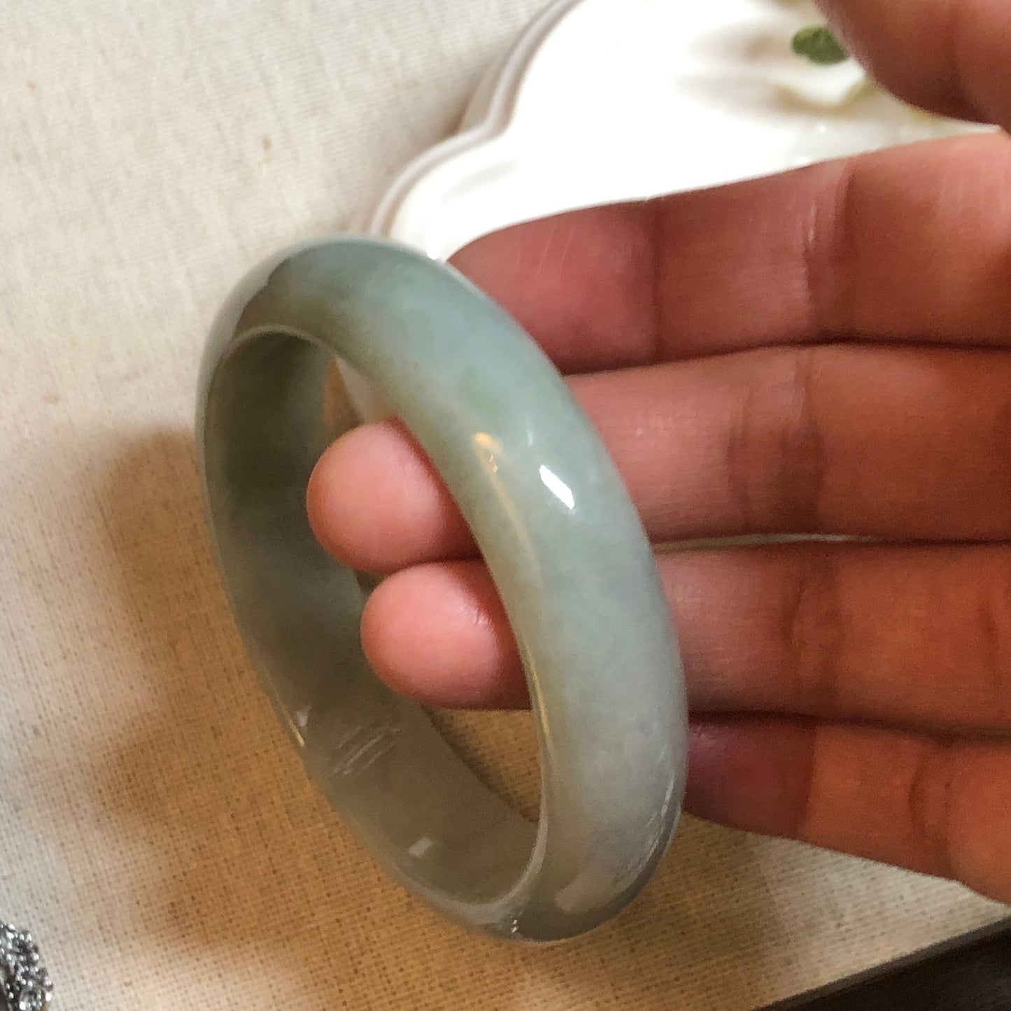 58 mm Jadeite Jade Icy Earthy Green Bangle