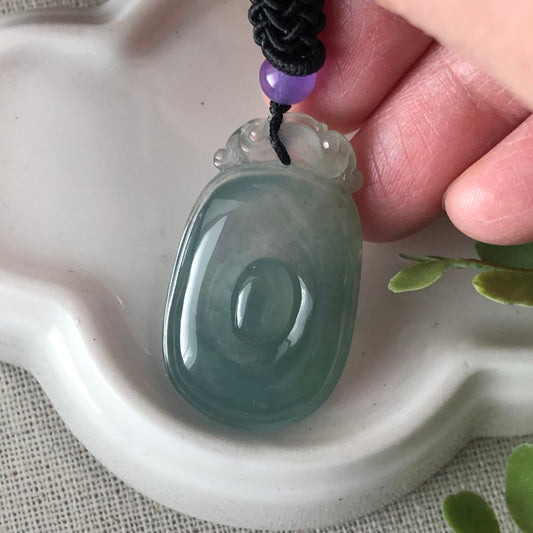 31.4mm Jadeite Jade Icy Blue Green Carved Pendant RARE