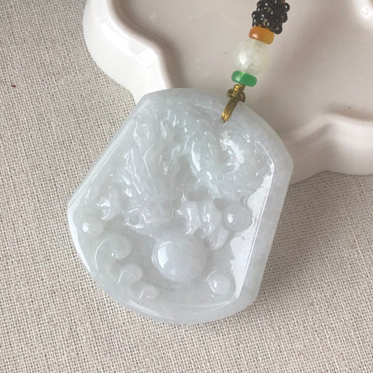 54mm Grade A Jade Jadeite Icy carved dragon Pendant