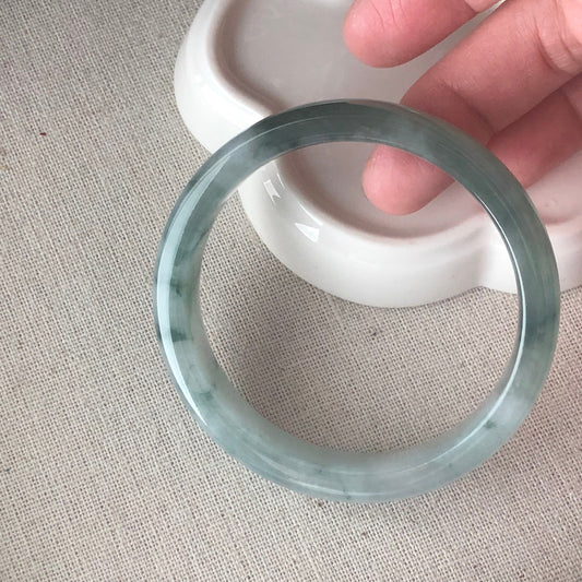 55mm Grade A Icy Green Float Flowers Jadeite Jade Bangle