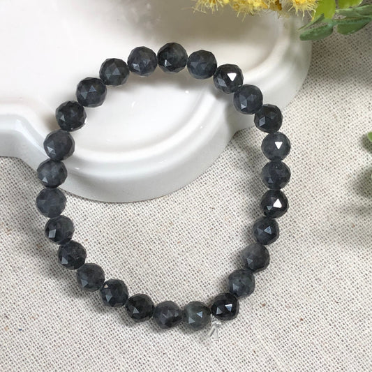 Reserved: 6.5 mm Jadeite Jade Diamond Cut Wuji Bead Bracelet 27pcs.