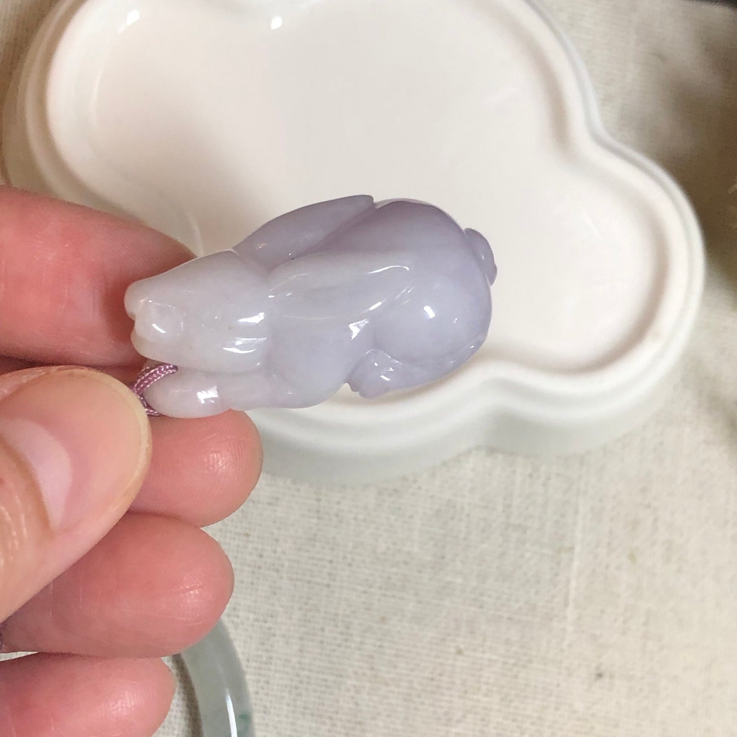 34.8 mm Jadeite Jade Lavender 3D Carved Rabbit Bunny Charm Pendant