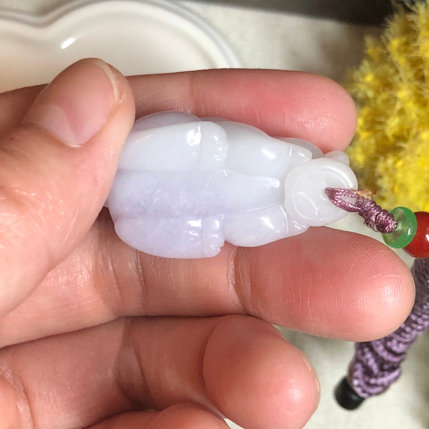 34.8 mm Jadeite Jade Lavender 3D Carved Rabbit Bunny Charm Pendant