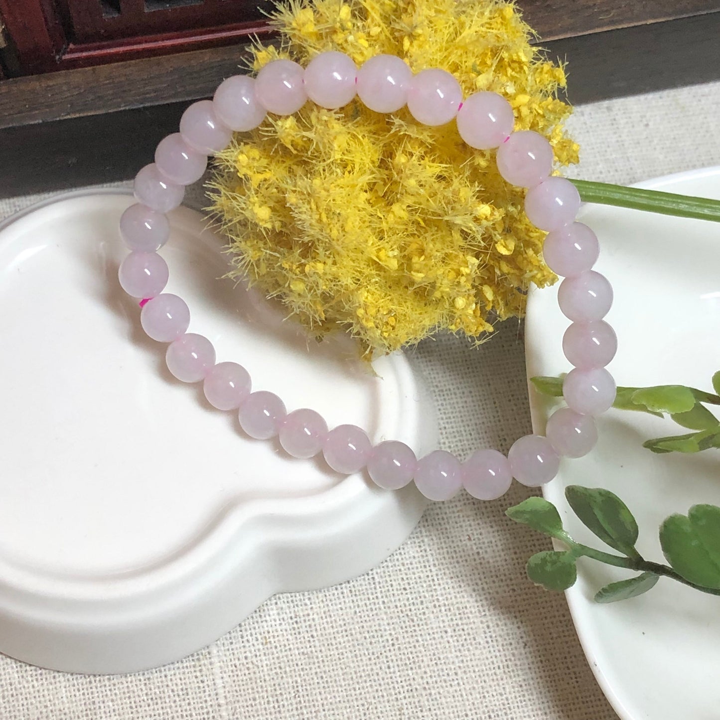 Jade Jadeite 6.5 mm High Icy Tint Pink Round Bead Bracelet 28 pcs.