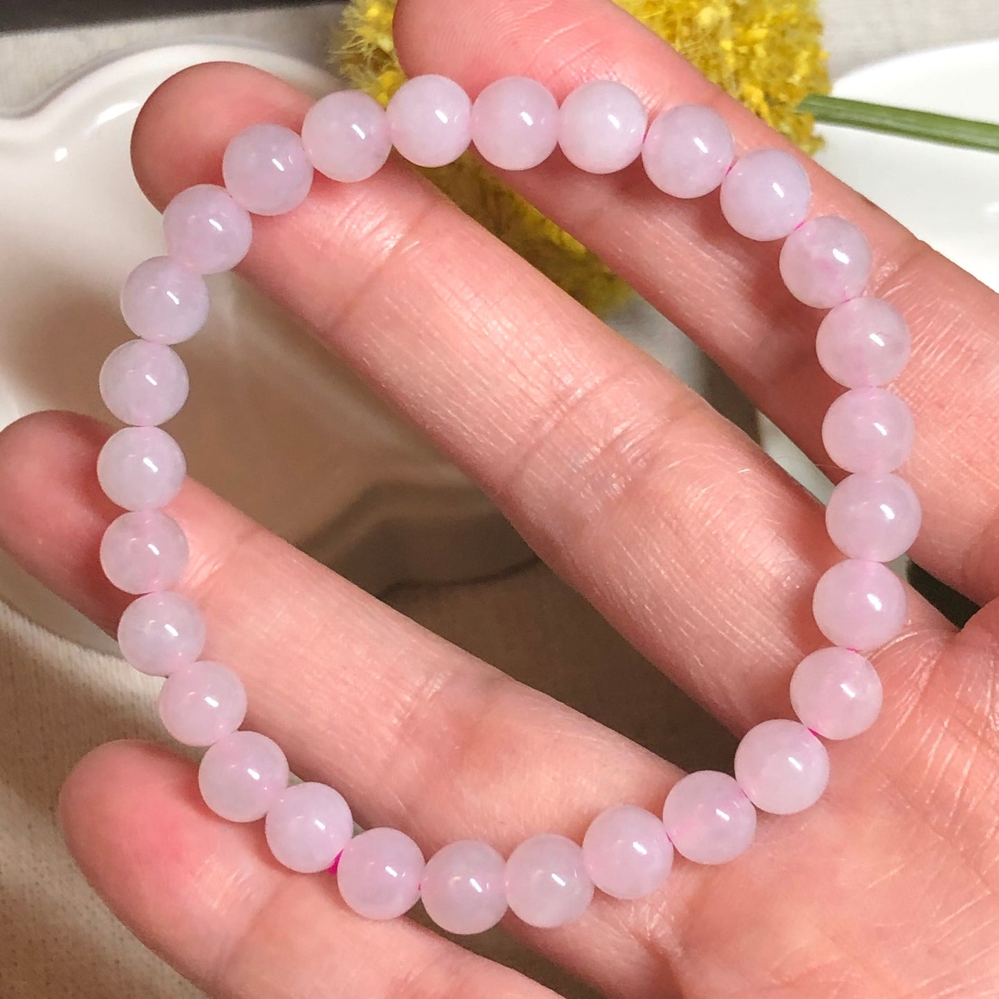 Jade Jadeite 6.5 mm High Icy Tint Pink Round Bead Bracelet 28 pcs.
