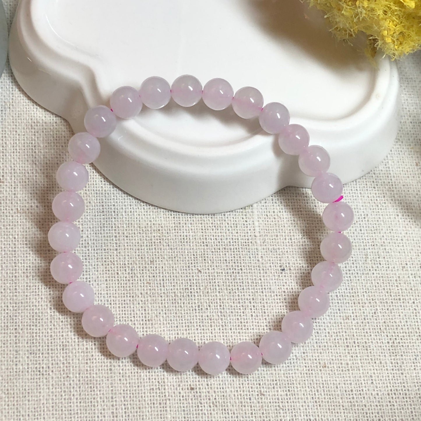 Jade Jadeite 6.5 mm High Icy Tint Pink Round Bead Bracelet 28 pcs.