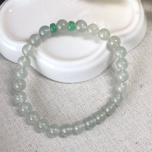 SALE: Jade Jadeite 7 mm Icy Tint Round Bead Bracelet 26 pcs.