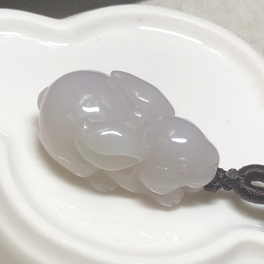 31.8 Grade A Jade Jadeite Icy Carved Bunny Rabbit Pendant Charm