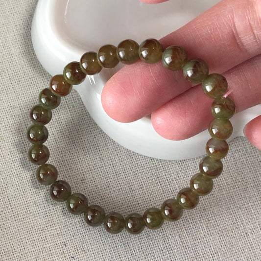 SALE: Jade Jadeite 6.5 mm Icy Yellow BROWN Gradient Round Bead Bracelet 28 pcs.