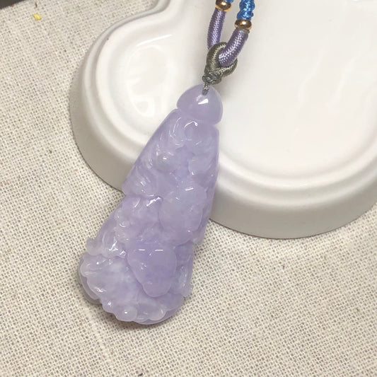 52mm Jade Jadeite Earthy Lavender Carved Vegetable Wealth Pendant
