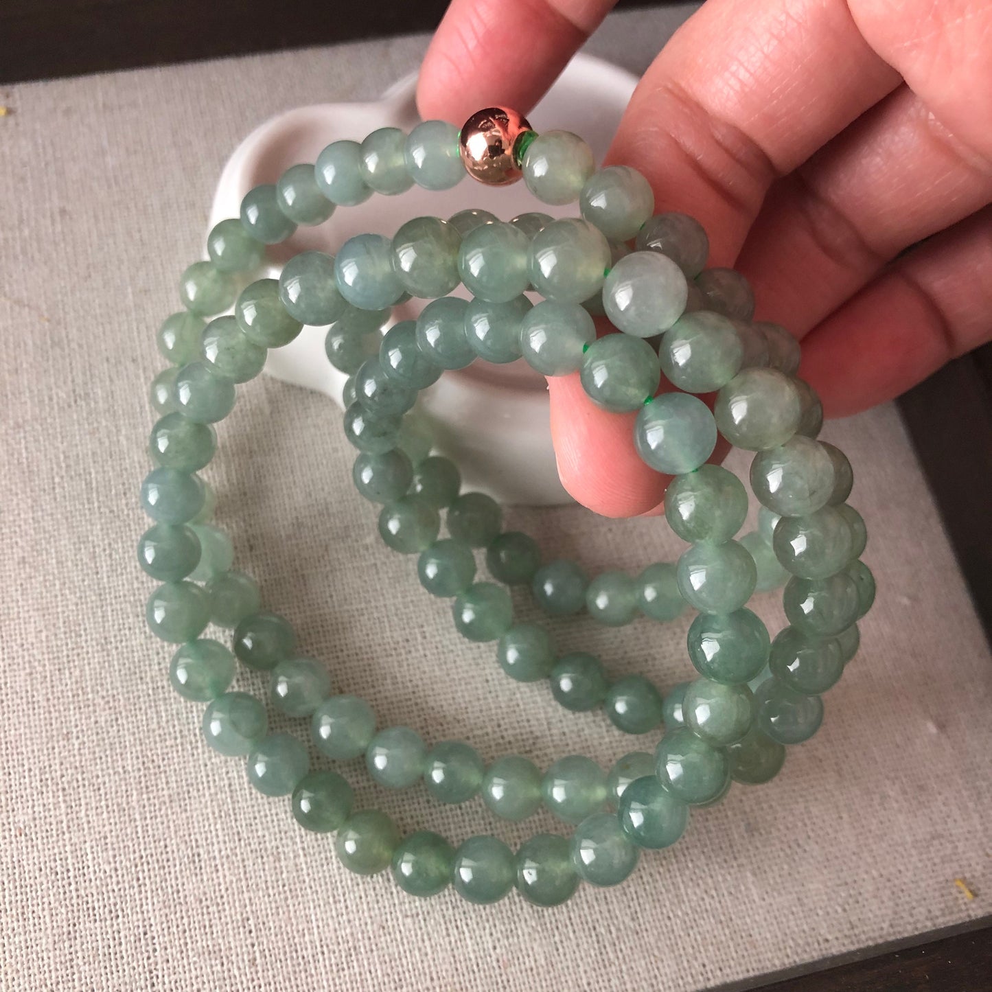 7 mm Grade A Icy Jadeite Jade Green Bead Bracelet Necklace 118pcs.