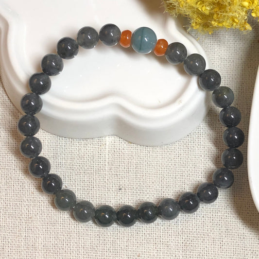 SALE: 7 mm Grade A Icy Wuji Jadeite Jade Bead Bracelet