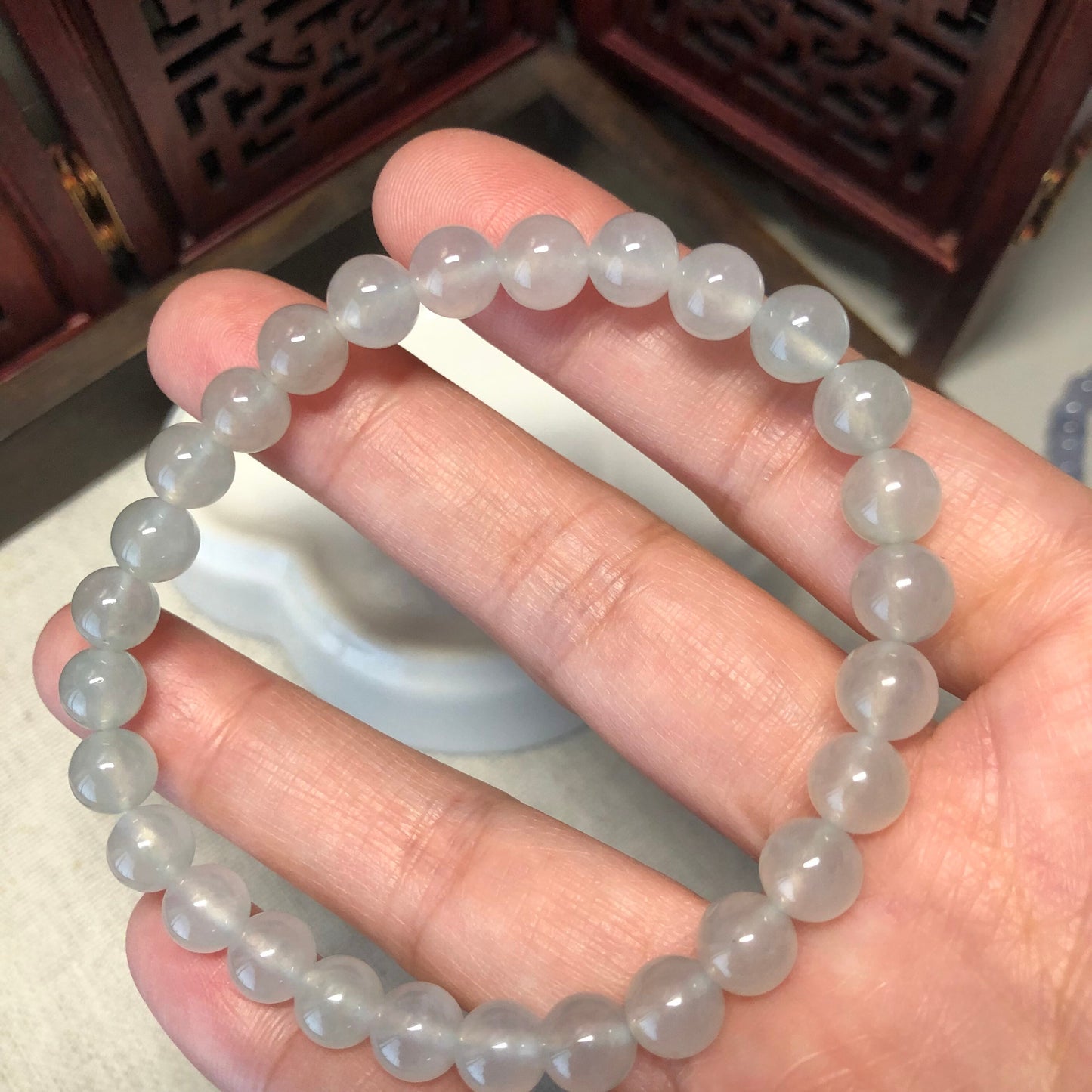 7 mm Certified Grade A Icy Glossy Jade Jadeite Bead Bracelet 28pcs