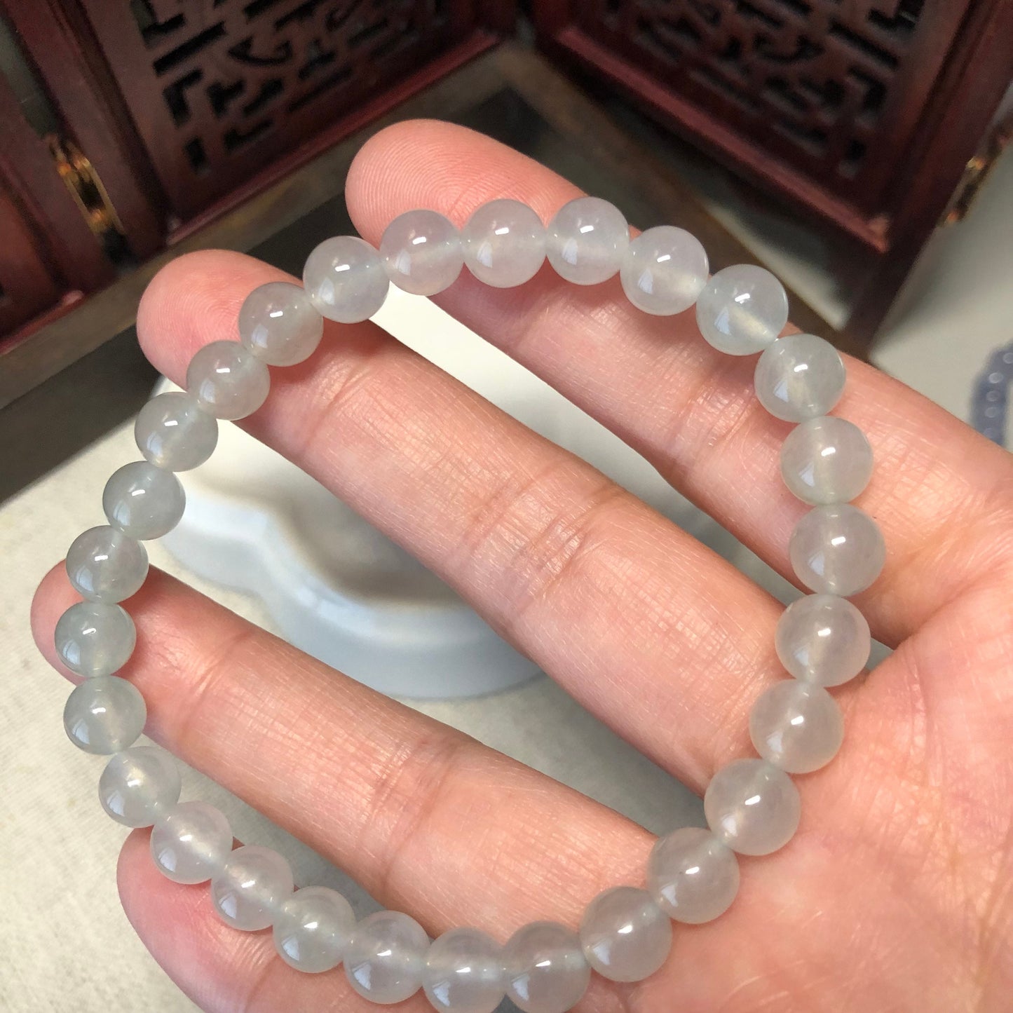 7 mm Certified Grade A Icy Glossy Jade Jadeite Bead Bracelet 28pcs