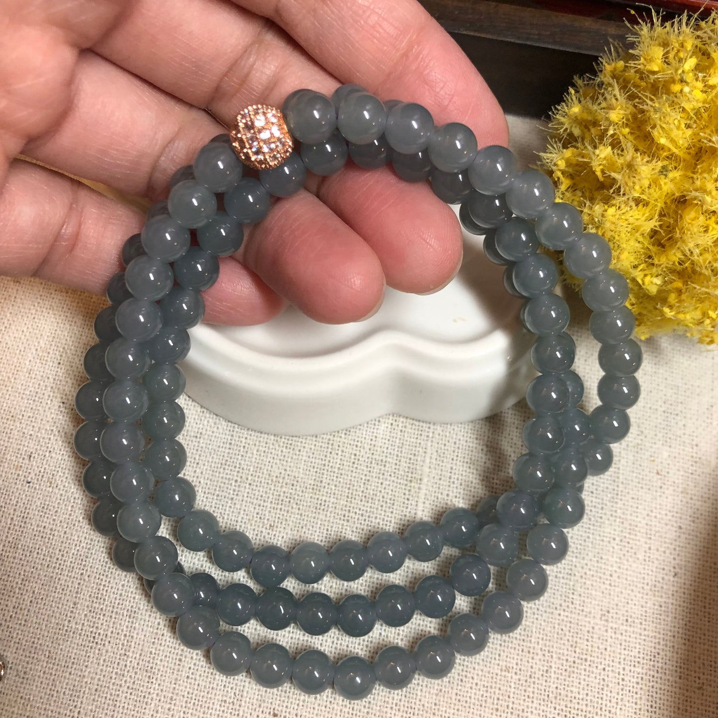 6.4mm RARE navy blue Jadeite Jade Bead Bracelet Necklace 6.4mm x 108 beads