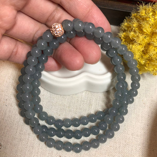 6.4mm RARE navy blue Jadeite Jade Bead Bracelet Necklace 6.4mm x 108 beads