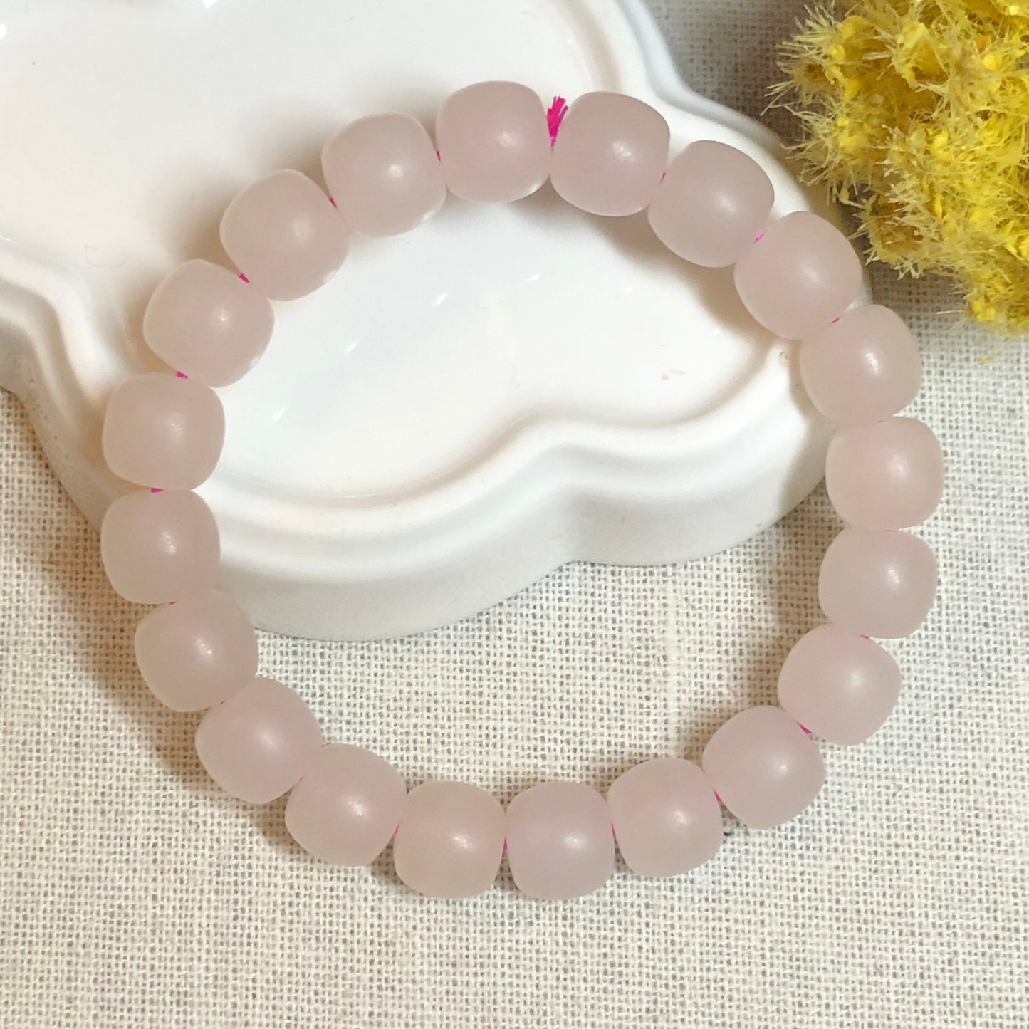 9.7mm Grade A Hetian Jade Smoky Pink Cylinder Smooth Sand Polished Jade Bracelet 20pcs