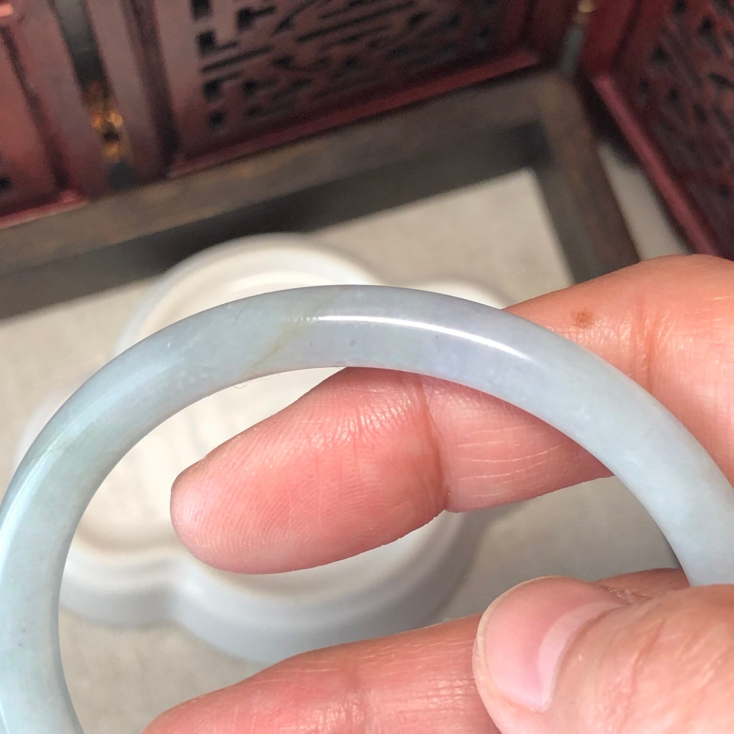 55.6mm Grade A Icy Tint Blue Jadeite Jade Bangle