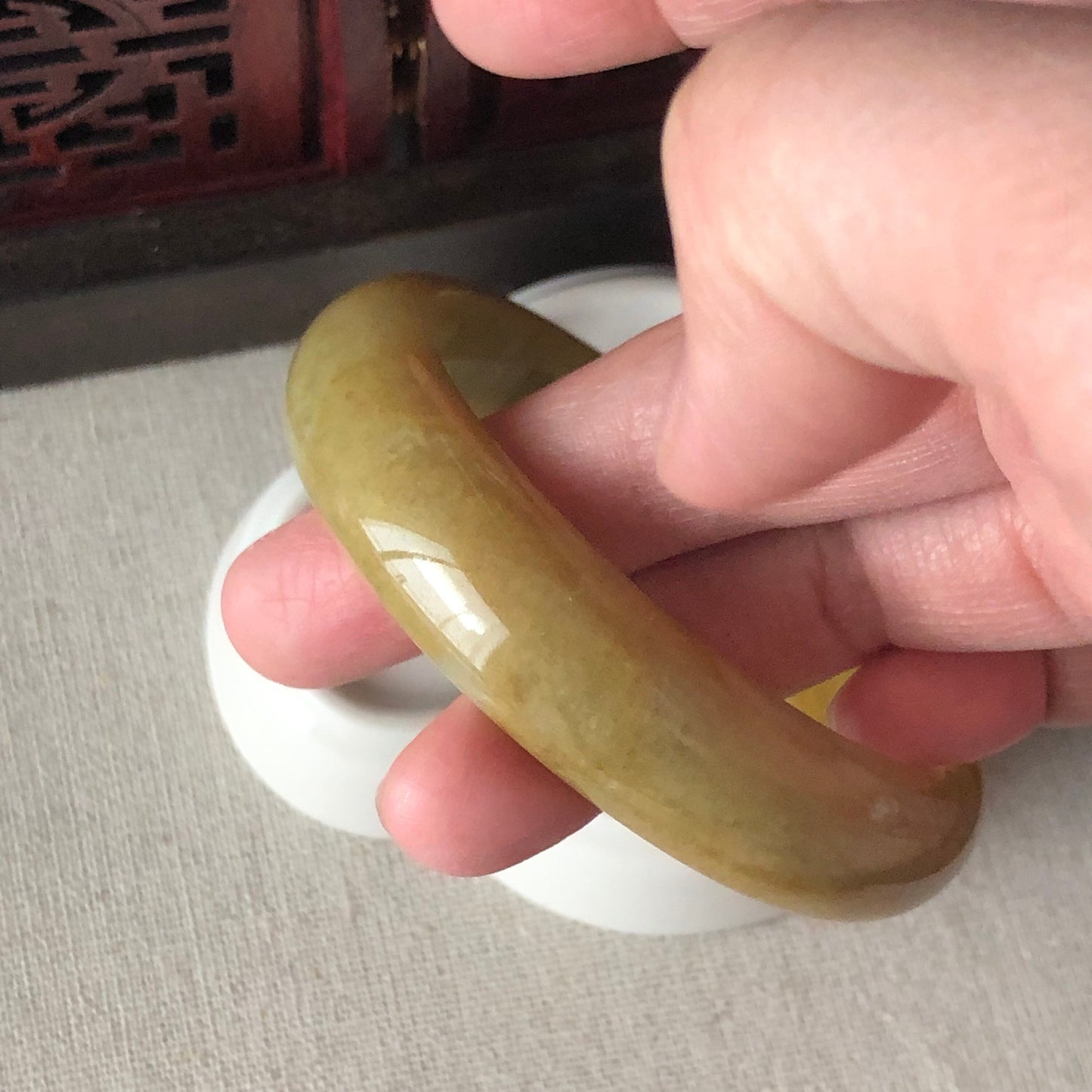 58mm Grade A Earthy Yellow Brown Jadeite Jade Bangle