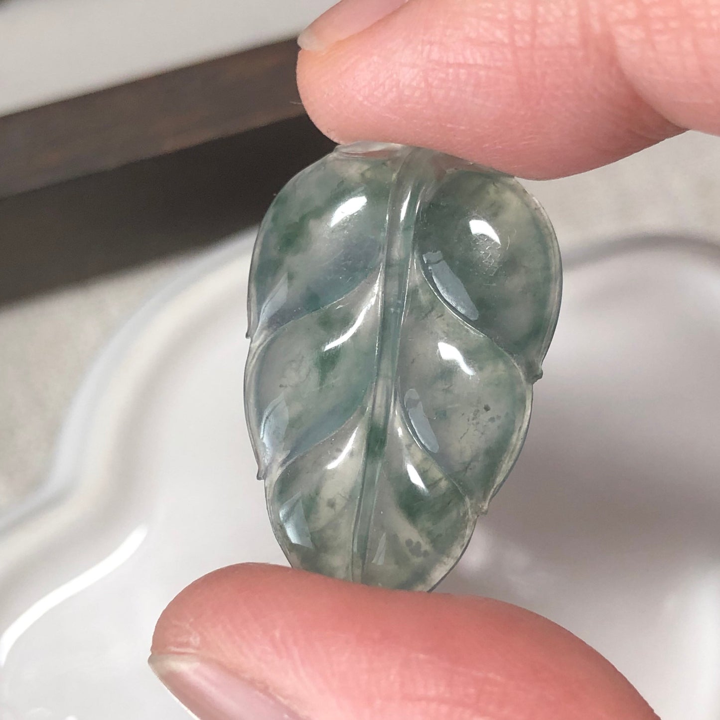 Grade A Carved Green Floating Flowers Jadeite Jade Leaf Gemstone Pendant Customization