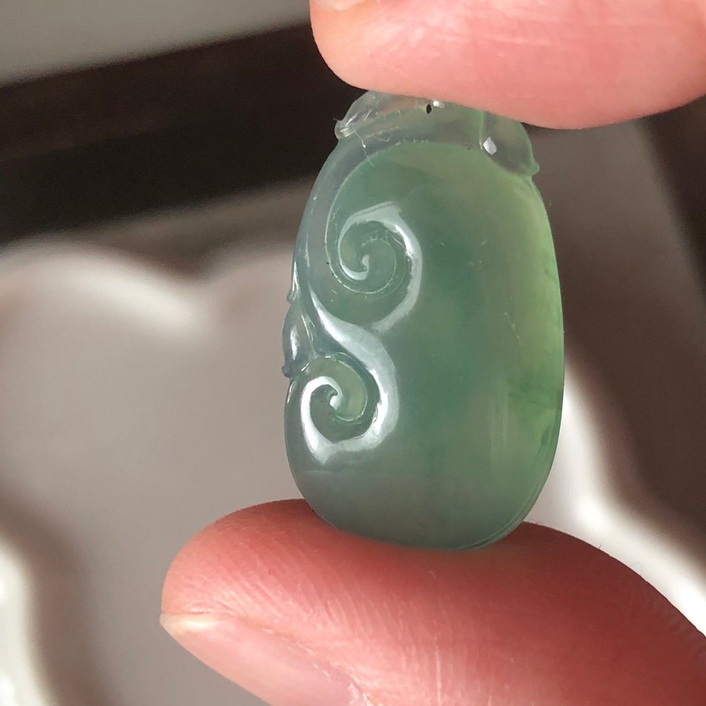 Grade A Carved Icy Green Jadeite Jade Ruyi Gemstone Pendant Customization