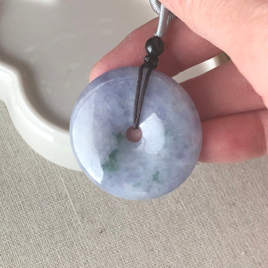 34.9mm Grade A Jade Jadeite Lavender Peace Donut Pendant Charm