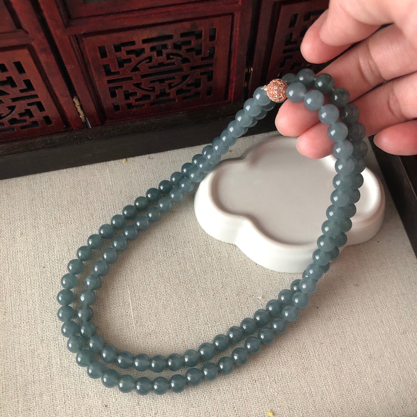 7.2mm RARE navy blue Jadeite Jade Bead Bracelet Necklace 7.2mm x 108 beads